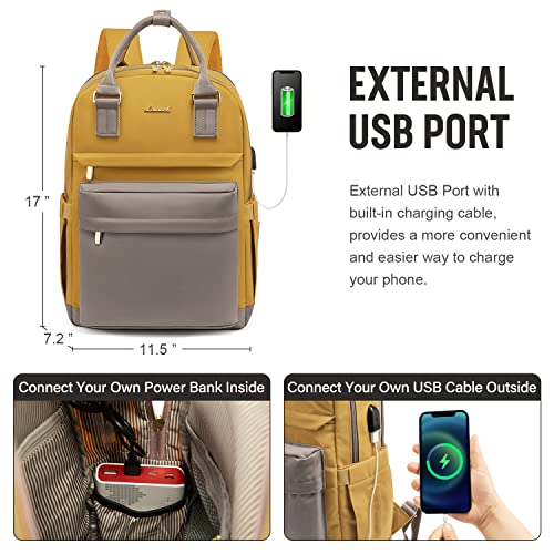 Image of LOVEVOOK Laptop Backpack for Women Girls, 15.6 Inch Waterproof Computer Backpack Student School Cute Bookbag Computer Bag, Grey & Yellow, 15.6 Inch, Travel Backpacks
