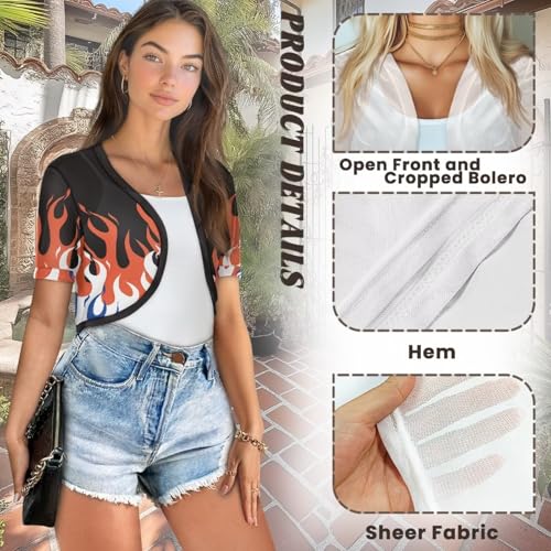 Image of Women's Shrug Short Sleeve Bolero Open Front Knit Party Tulle Cardigan Cropped Cardigan Shoulder Cover Up