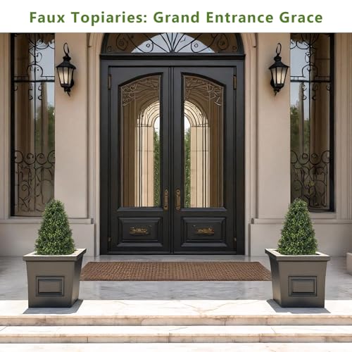 30" Boxwood Topiary Trees Artificial Outdoor Set of 2, UV Resistant Faux Plants for Front Porch Planters, Realistic Cone-Shaped Fake Bushes & Shrubs, 2.5ft Evergreen Decoration - Image 4