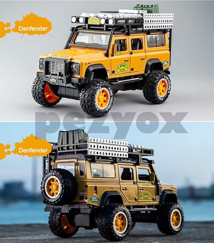 Image of 1:28 Scale Die-Cast Metal Camel Trophy Defender with 6 Openable Doors,Music,Lights & Pull Back Action (Yellow)