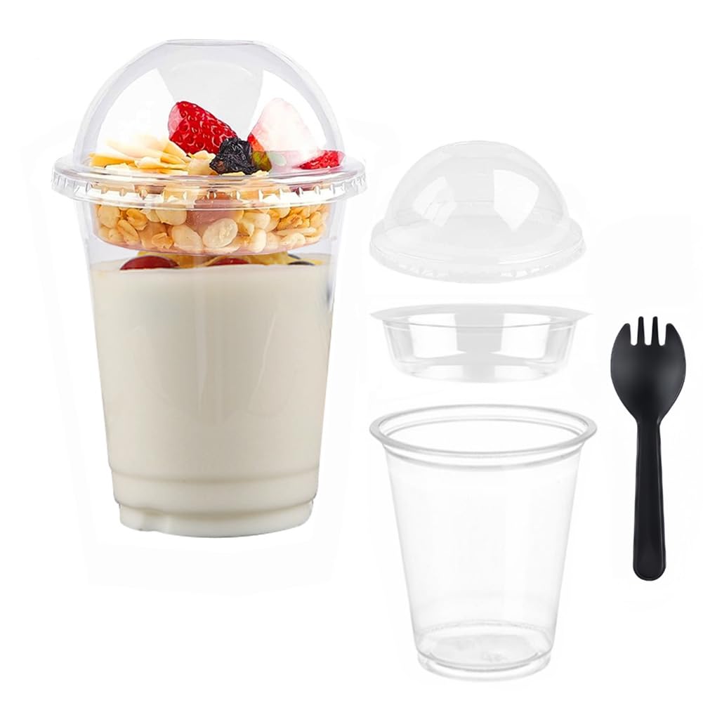 AHXHWKA 50 Sets 12 oz Clear Plastic Parfait Cups with Dome Lids & Inserts,Disposable Yogurt Fruit Parfait Containers To Go Cereal Cups,Party Dessert