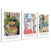Wieco Art Large Canvas Wall Art 3 Piece Henri Matisse Aesthetic Posters Woman with A Red Umbrella Goldfish Landscape at Collioure Matisse Prints Posters for Wall and Home Decorations