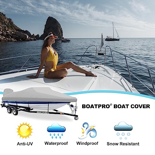 Boatpro Trailerable Boat Cover 17-19ft with Outboard Motor Cover, 900D Marine Canvas Waterproof & UV-Proof Heavy Duty Boat Covers for 17 feet 18ft 19' Foot V-Hull Bass Boat Runabout Boat, Gray - Thumbnail 7
