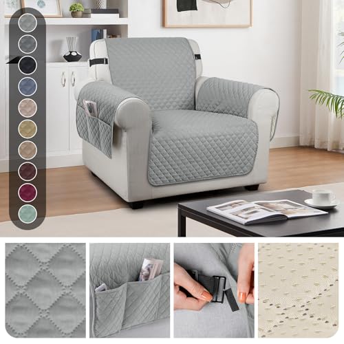 Image of TAOCOCO Sofa Slipcovers 1 Seater Sofa Covers Waterproof,Non Slip Couch Covers,Sofa Settee Covers with Storage Pockets,Washable Sofa Protector for Kids /Dogs /Pets(Pale Grey)