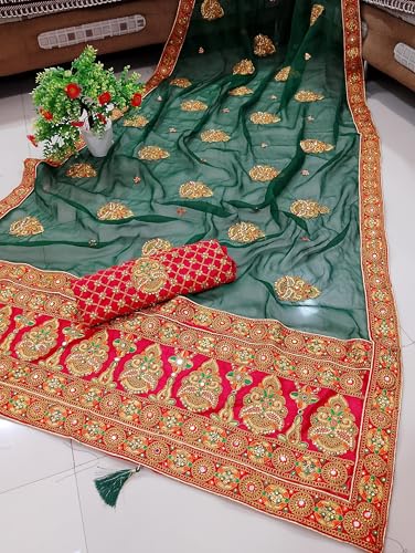 Image of Women's Bollywood Heavy Sequins Embroidery Work Georgette Saree with Unstitched Blouse