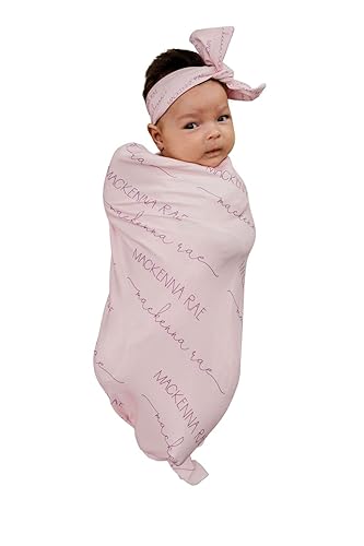 Personalized Name Only Pink Baby Girl Swaddle Set, Soft and Stretchy Jersey Knit, Solid Color Swaddle Blanket and Headband, Baby's Name Blanket