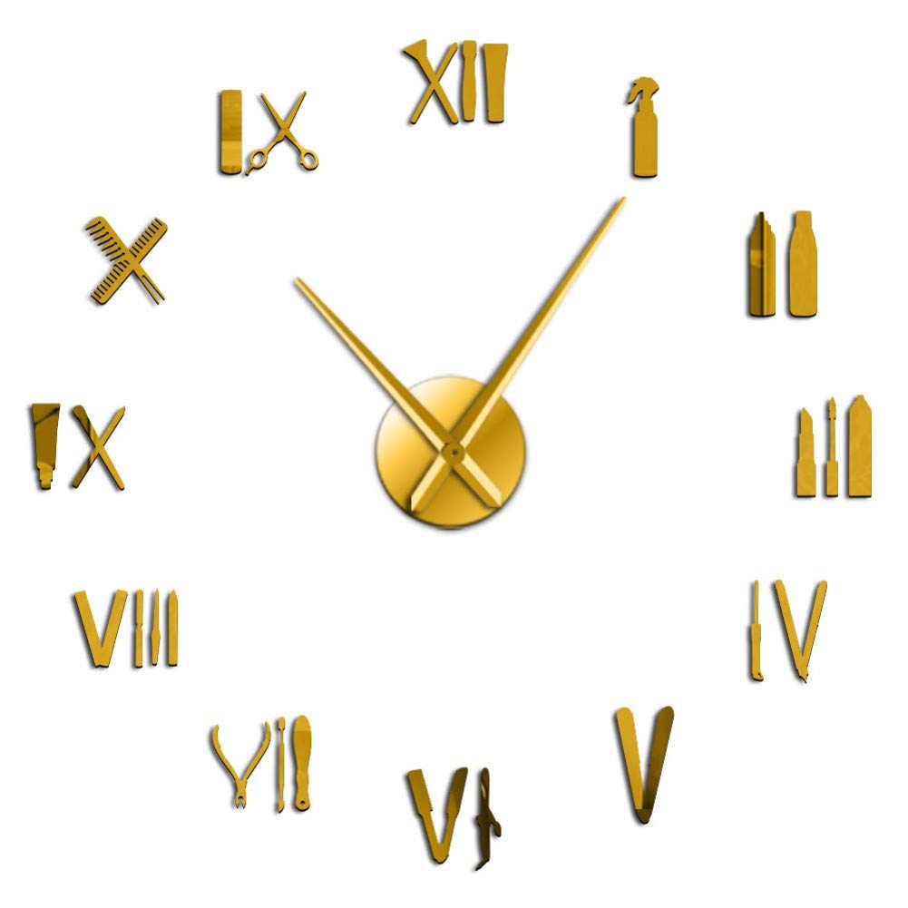Wall Clock Barber Tools Diy Wall Stickers Hair Salon Beauty Hairdressing Wall Art Decor Barber Shop Diy Large Frameless Clock Wall Watch