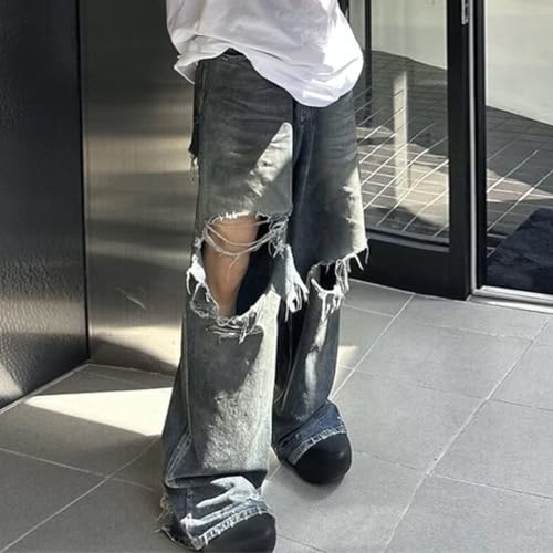 Distressed Ripped Jeans Men Streetwear Loose Denim Pants Hip Hop Vintage Jeans Male3