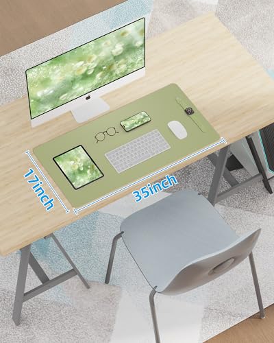 Image of AFIING Leather Desk Pad Protector,Mouse Pad,Office Desk Mat, Non-Slip PU Leather Desk Blotter,Large Desk mat,Waterproof Keyboard mat for Office /Home /Decor (Olive Green,35 inch inch x 17 inch inch)