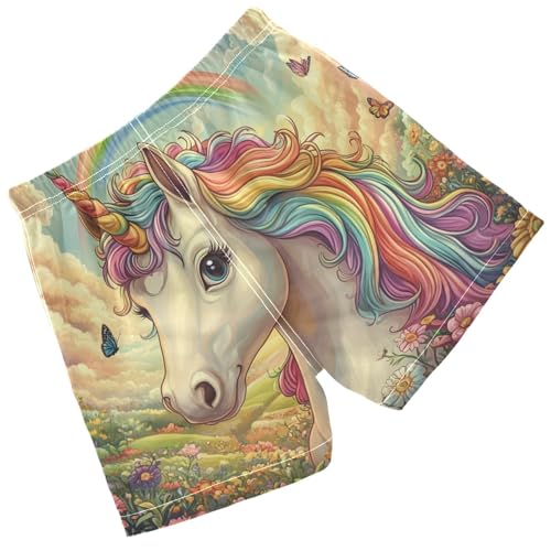 Pigsaly Boys Swim Trunks Rainbow Flower Unicorn Boys Board Shorts Swimsuit Swimwear Summer Bathing Suit XS2