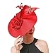 Red Straw Fascinator Hat with Flower and Feather, Tea Party Headwear with Butterfly for Women Ladies