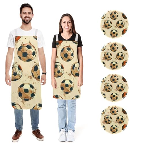 Tablier football vintage pour cuisine et barbecue lot de 2 ajustables homme et femme