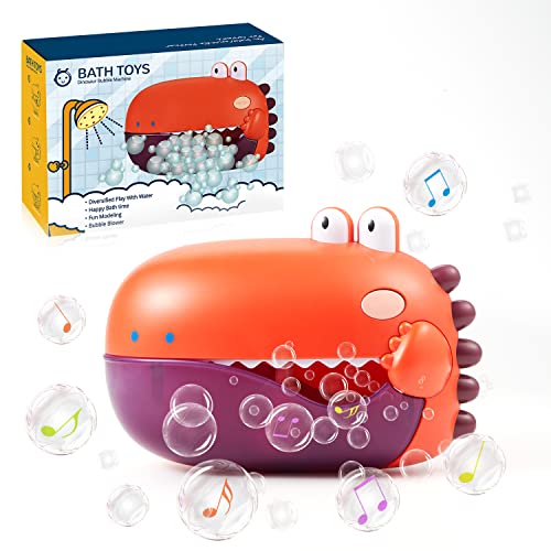 Image of Dinosaur Bath Toys,Toddler Bath Bubble Machine Bathtub Toy, 250ML Capacity 1000+ Bubbles Per Minute, 12 Children’s Songs, Shower Bath Wall Toy Bubble Maker, Present for Baby Kids