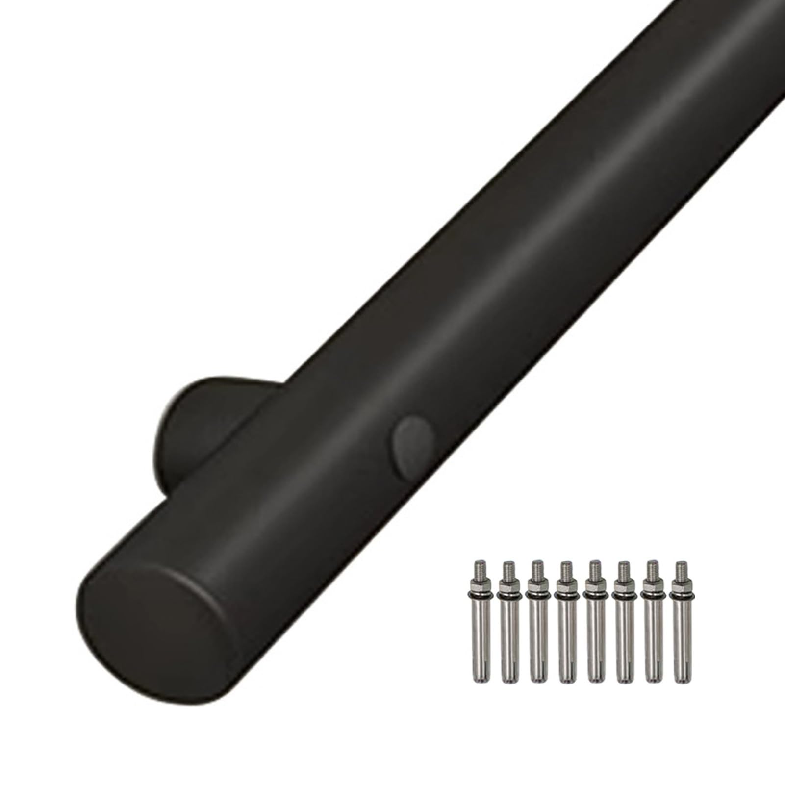 LWJSOCP Black Stainless Steel 2" Round Staircase Handrail Kit Wall Mount Indoor Outdoor Stair Hand Railings for Complete Stairs Safety (16.4ft/500cm)