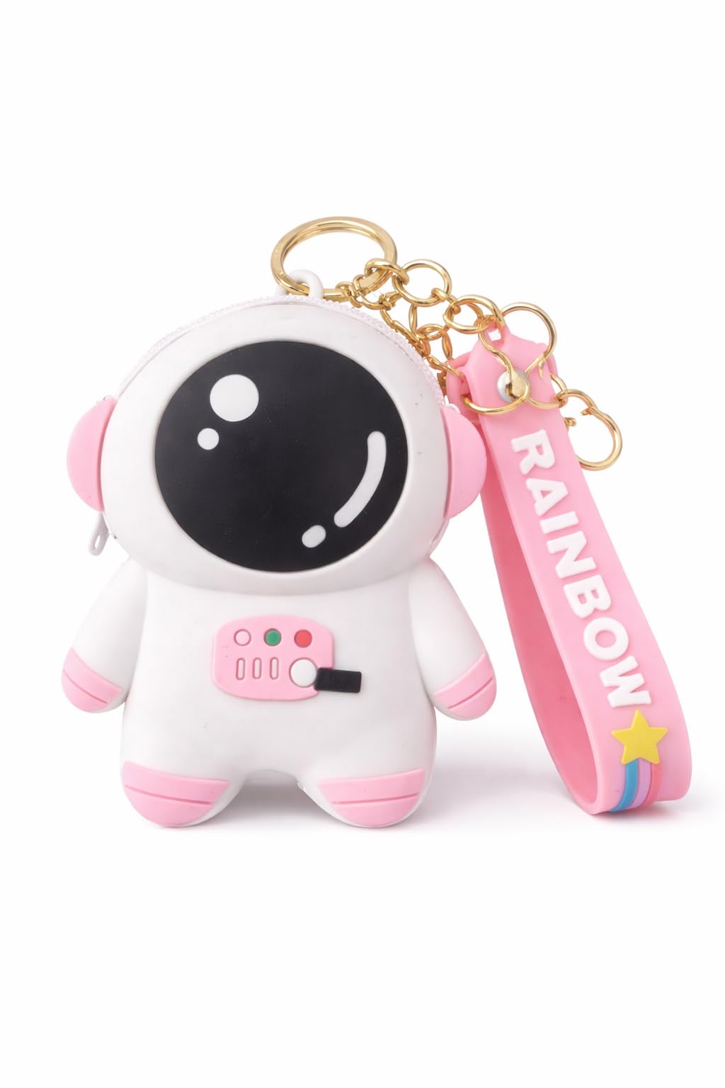 Cute Astronaut Silicone Coin Pouch Keychain with Zipper, Mini Coin Purse with Rainbow Strap, Portable Key Holder for Kids & Girls-image-26