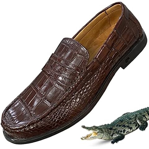 Dark Brown Alligator Penny Loafer Shoes Premium Handmade Gentleman Menswear Classic Style Handmade Classic Style for Men on Occasions Wedding Celebrate Event Party SH133P42 Cover