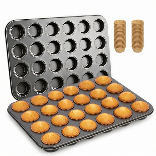 Artcochan 2 Pack Mini Muffin Pan with 400 Cupcake Liners for Baking 24 Cup Nonstick Carbon Steel Cupcake Pan Mini Muffin Tin for Baking Supplies