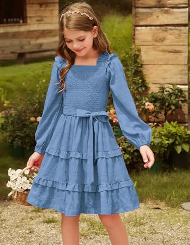 GRACE KARIN Girls Ruffled Dress 6-14Y Fall Long Sleeves Christmas Party Festive Dresses4