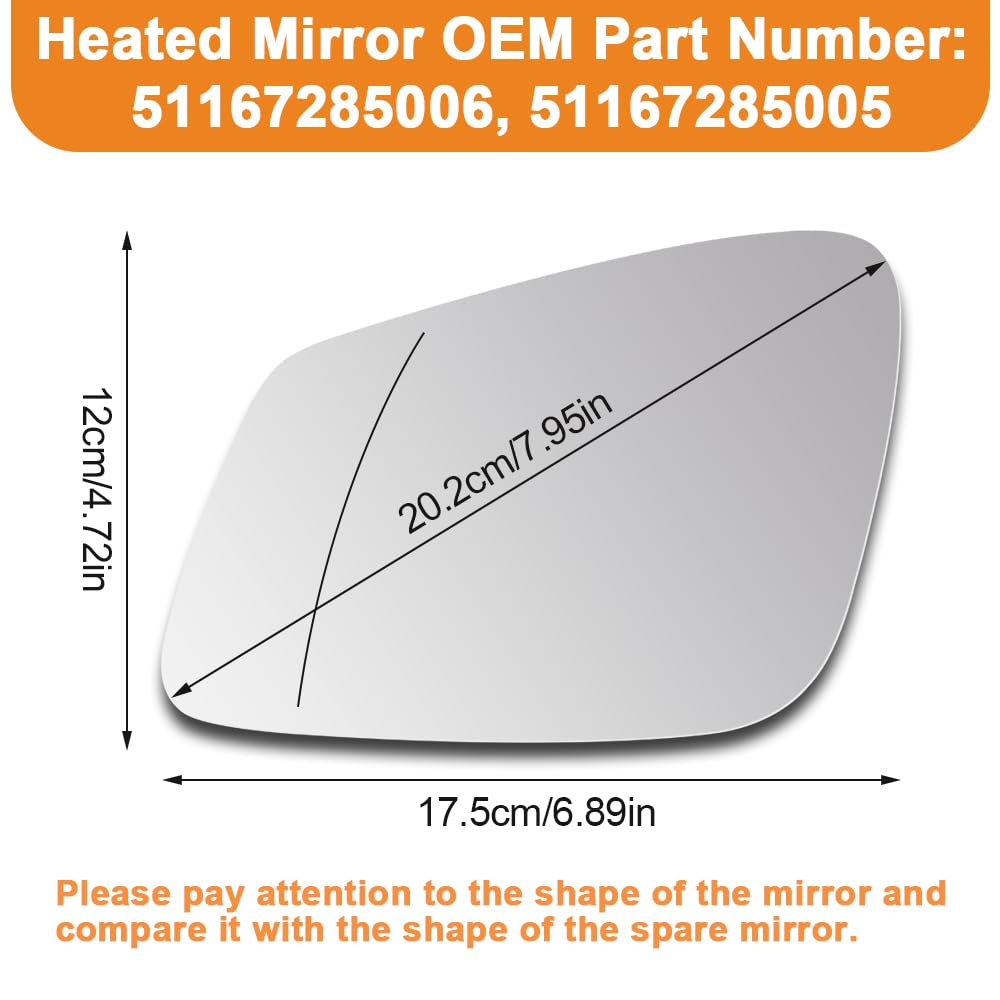 SENZEAL Spiegelglas Links Fahrerseite Beheizbar mit Trägerplatte für BMW F01 F07 F10 F11 F20 F21 F22 F30 F31 F32 F34 F36 i3 51167285006 51167285005 Außenspiegel Glas Ersatz (Links