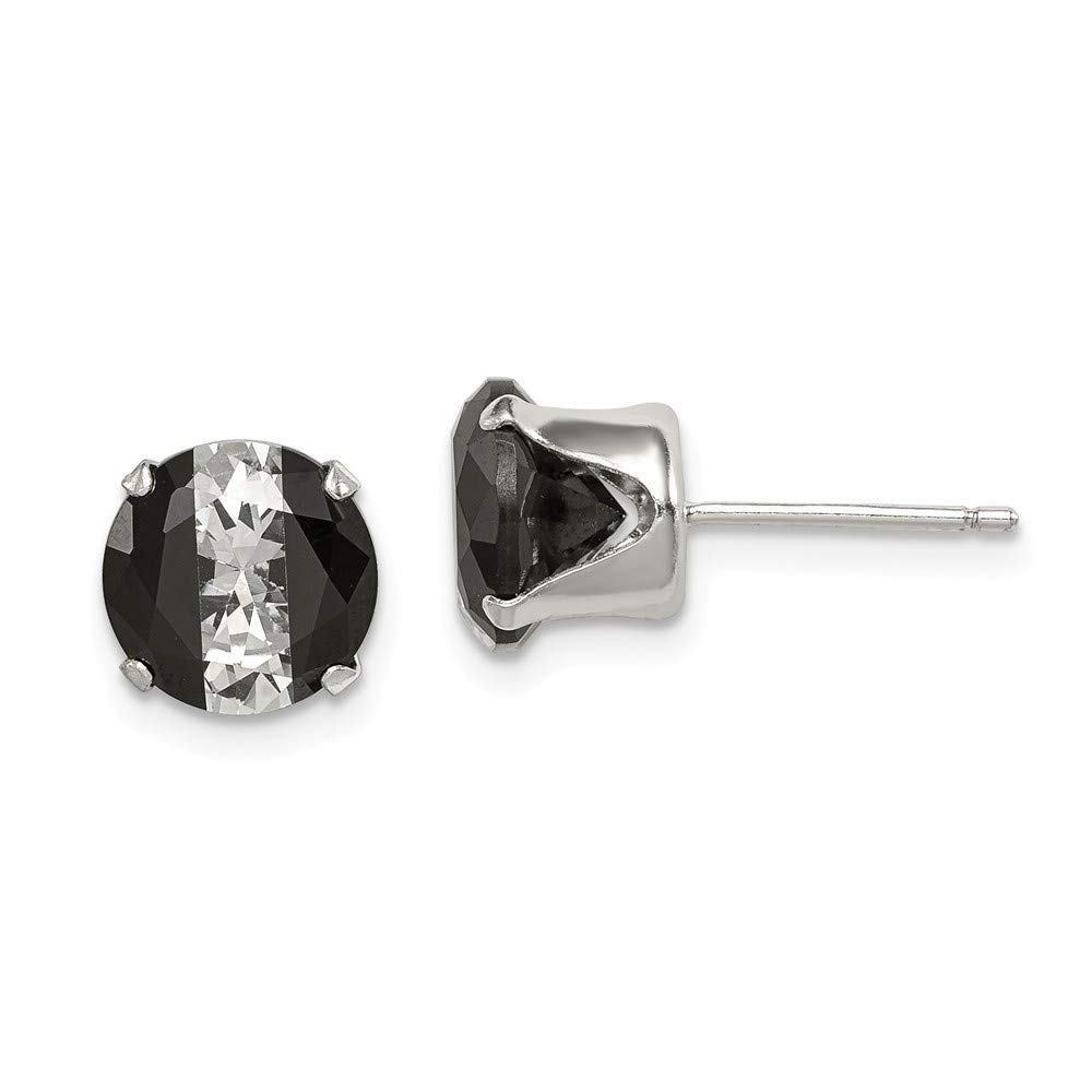 925 Sterling Silver Polished Snap setting Black and White Colored CZ Cubic Zirconia Simulated Diamond 8mm Round Post Earrings Measures 8x8mm Wide Jewelry Gifts for Women