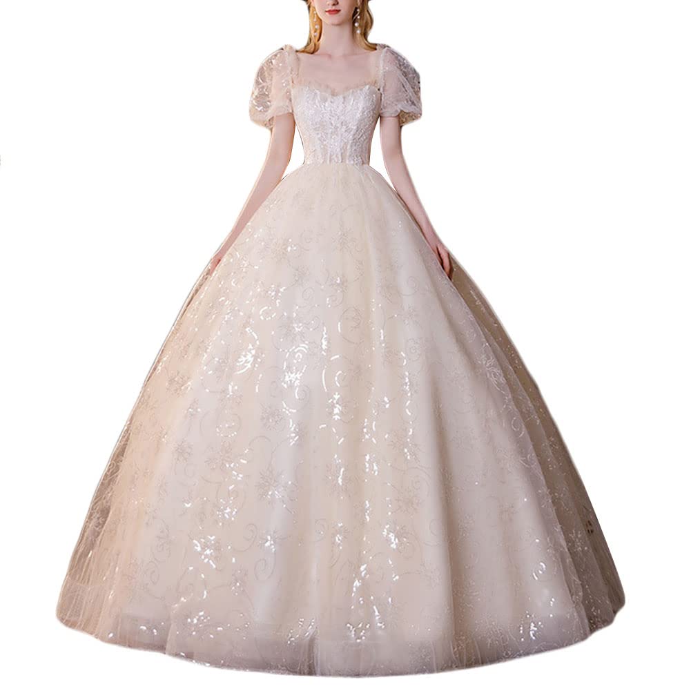 Vestido de Novia Vestido de Fiesta Largo para Mujer Escote En V Manga Corta Tul Corte Imperio Vestido de Noche Vestido de Graduación Vestido de Quinceañera
