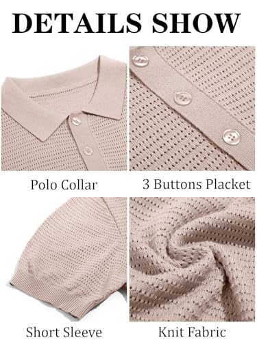 Runcati Mens Knit Polo Shirts Short Sleeve Casual Hollow Out Shirt Texture Classic Golf Polo 5