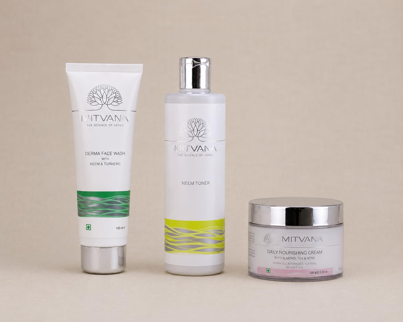 Mitvana Skincare Combo | Derma Face Wash with Neem & Turmeric 100gm + Neem Toner 100ml + Daily Nourishing Cream 100gm | Complete Daily Skin Care Routine Combo | Cleansing, Toning & Moisturizing Pack-image-45