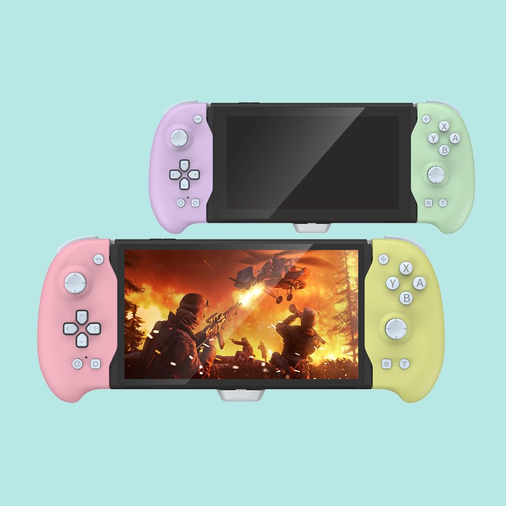 DOBE - Eggshell Controller Gripcon Switch Controller for Handheld Mode, Ergonomic Controller for Nintendo Switch with 6-Axis Gyro, Dual Motor Vibration, Compatible with All Games of Switch, Blue and Green