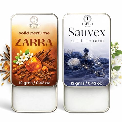 Image of IDITRI EXPORT Solid Perfume |zarra&Sauvex Alcohol Free Wax Perfume Balm, Long Lasting | Pocket Tin 12g, Pack Of 2| Non Greasy Smooth Glide, Travel Friendly Men And Women