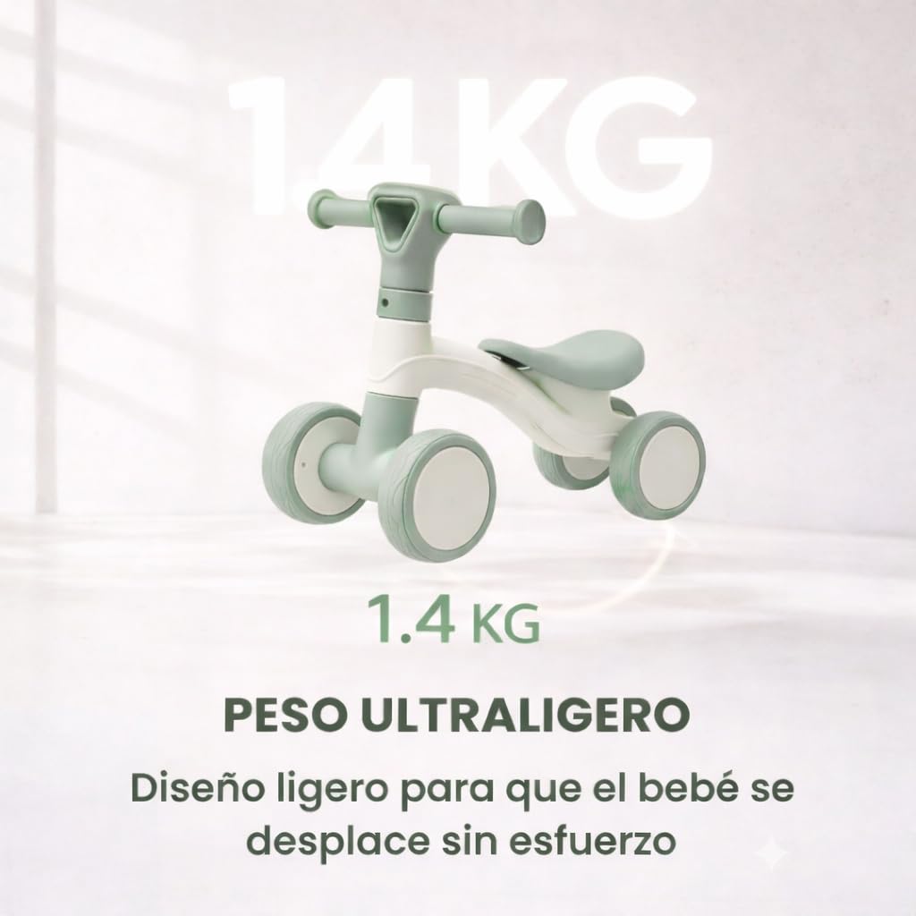 Edibaby, Triciclo Bebé 1 Año | Correpasillos Ligero | Primera Bicicleta de Equilibrio para Bebés | Bici sin Pedales | Juguete Niño 1-2 Años Ideal como Regalo (Menta)