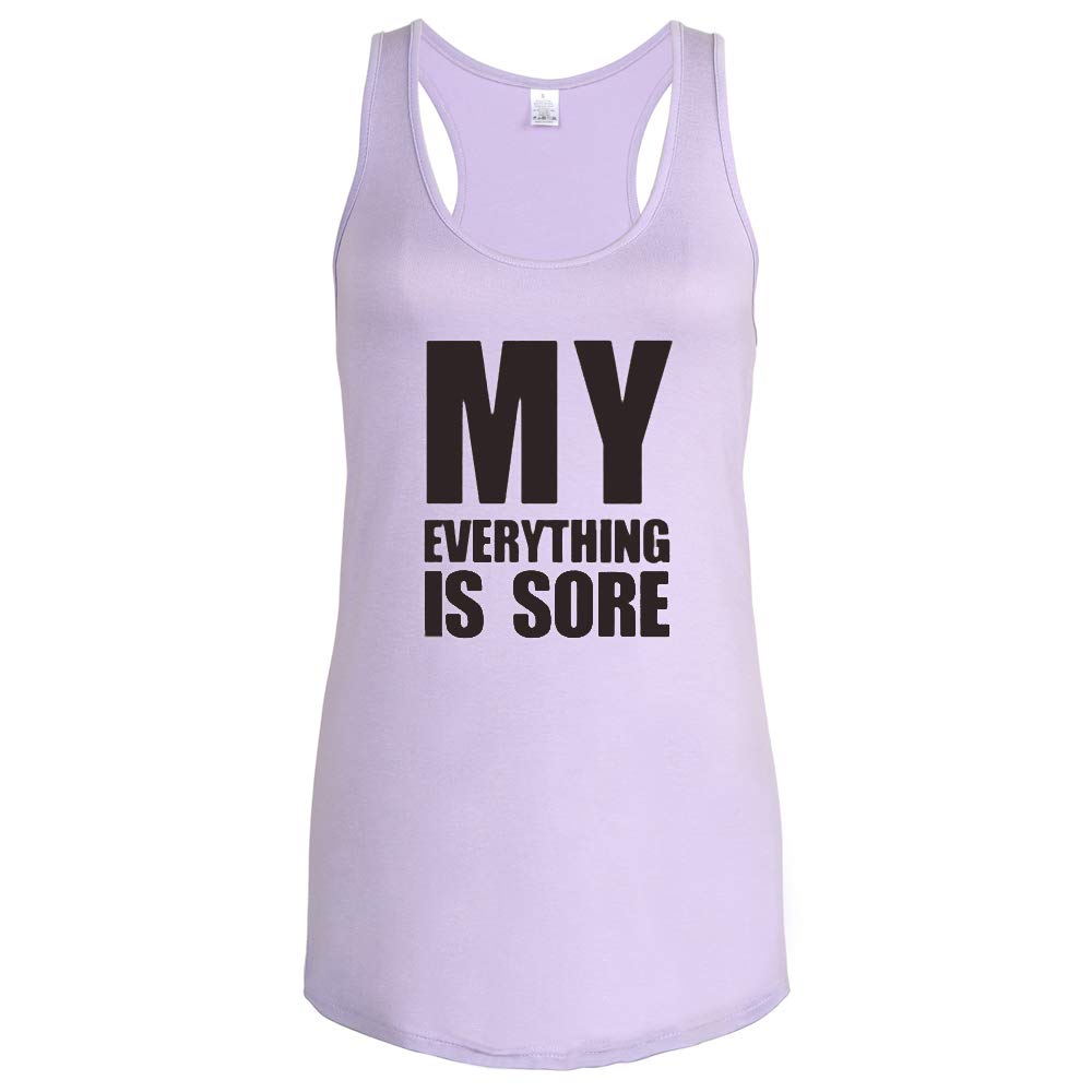 WINGZOO Workout Tank Tops for Women-Womens My Everything is Sore Funny Saying Fitness Gym Racerback Sleeveless Shirts (Purple, Large)