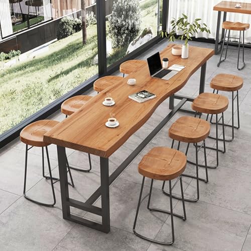 Mesa de bar alta de madera maciza, mesa de cocina industrial reciclada, altura de mostrador, caballete estrecho, mesa de balcón de madera rústica con patas de metal, no necesita taburetes