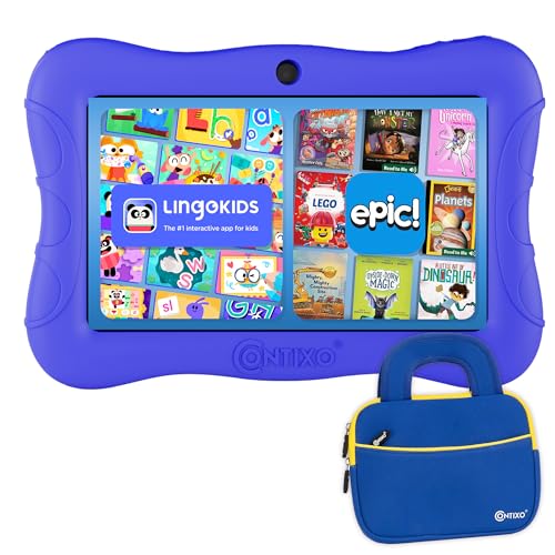Image of Contixo 7 inch Kids Tablet - V9 Android Tablet and Sleeve Bag Bundle with 14+ Academy Games and Educational Apps, 32GB, Dual Cameras, Parental Control, Perfect for Back to School, Dark Blue