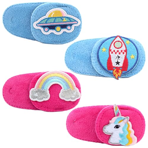 Aristal アイパッチ【視力トレーニングをサポート】子ども用 メガネ装着可 洗える 刺繍入り 弱視訓練 ピンクブルー 4枚 (右目用青ピンク4枚)