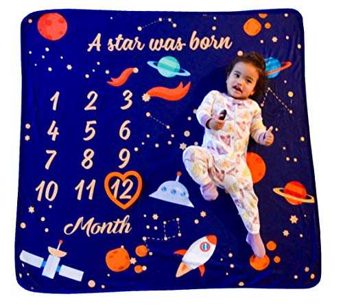 Image of NOOL BABY PRODUCTS Baby Monthly Milestone Blanket w/Heart Frame, White Ribbon, Bonus Gift Card |Newborn Photo Prop with Growth Tracker | Cute, Large (47” x 47 “), Soft, Gender Neutral, boy, Girl