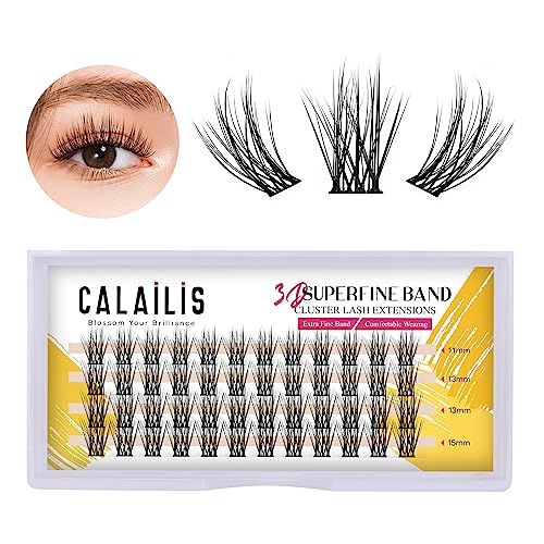 Image of CALAILIS Individual Lashes, DIY Eyelash Extensions, Super Thin Glue-based Band, Natural Look Reusable,11 /13 /13 /15mm, Lasting for 48 Hours Individual DIY Eyelashes(01YS)