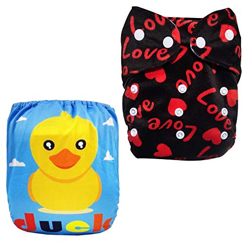 Image of Babymoon (Set of 2) Reusable Cloth Diaper, Premium Adjustable Size Waterproof Washable Pocket Cloth Diaper Nappie (Duck & Love)