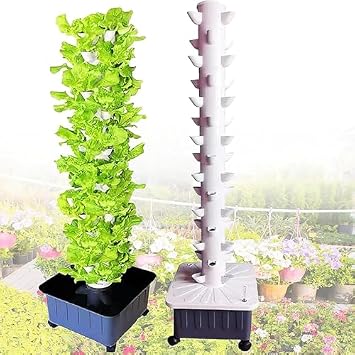 Hydroponics Tower Set, 15-Floor 45-Hole Hydroponic Tower Set, Vertical Hydroponic Growing System Indoor Garden Hydroponics Tower Set, For Herbs, Fruits And Vegetables, White