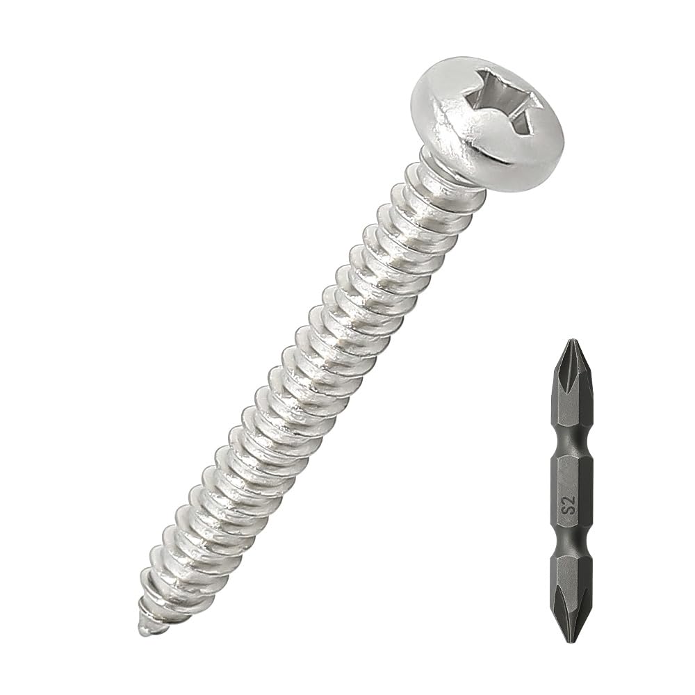 #8 x 1-3/4" Pan Head pan Head Wood Screws 50 Pcs 18-8 (304) Stainless Steel Pan Head Phillips Drive Self Tapping Screws, Bright Finish, No Coating, Fayeploo