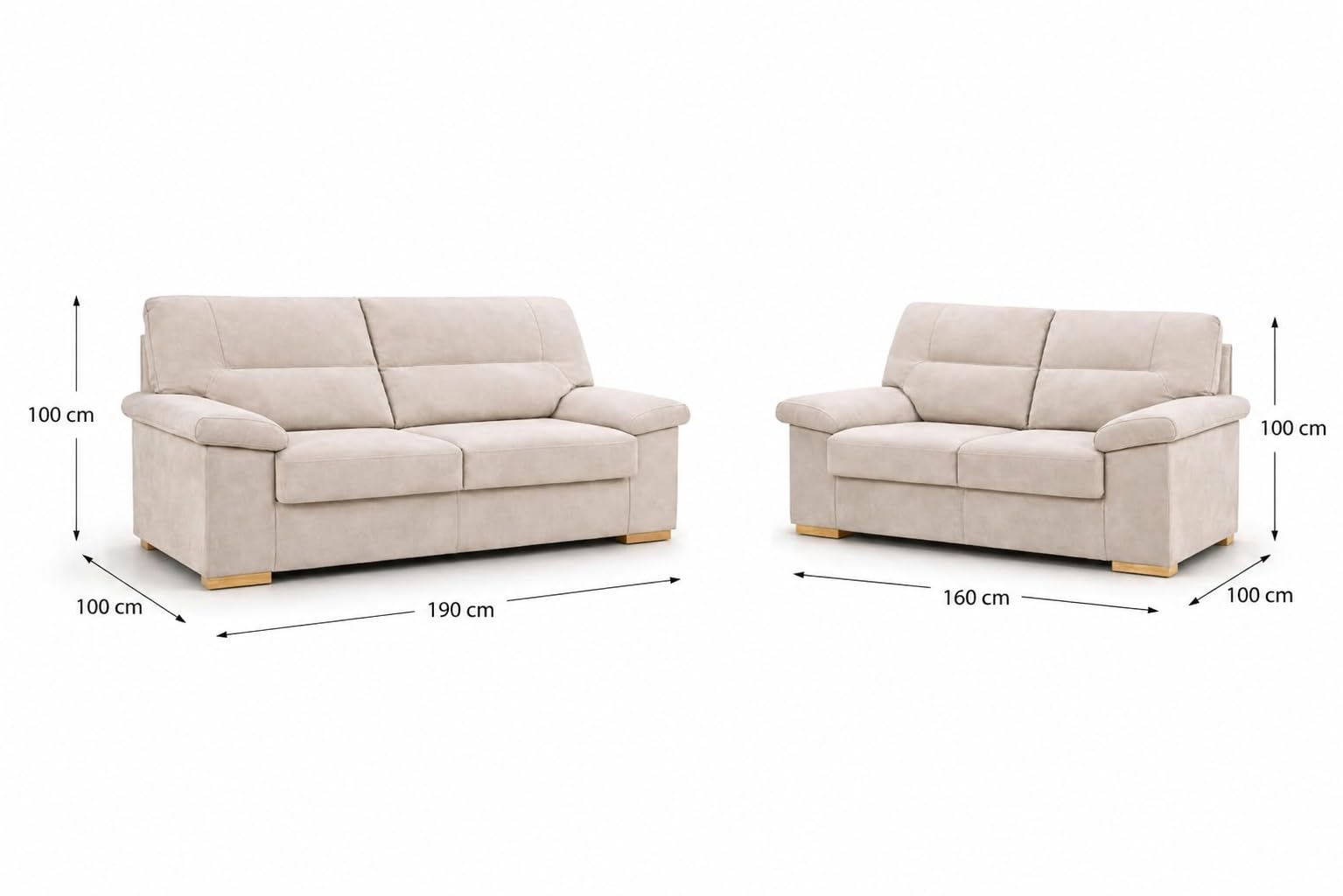 DUPI Sofá Star Pro | Conjunto 2 sofás de 3 + 2 plazas | 1 Sofá 3 plazas 190x100x90 cm | 1 Sofá 2 plazas 160x100x90 cm | Beige | Arcón Reversible