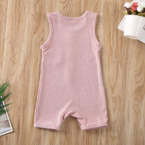 Toddler Baby Girl Boy Plain Romper Bodysuit Ribbed One-Piece Overall Solid Color Outfit Sleeveless Jumpsuit Clothes (A-Pink, 0-6 Months) #TOP1