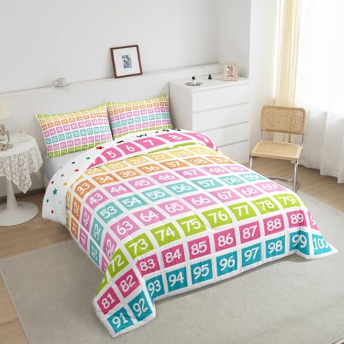Image of Feelyou Kids Numbers Bedding Set Queen Size, Educational Comforter Set Boys Girls Learning Duvet Insert Kindergarten Teens Bedroom Decor Microfiber Bed Set