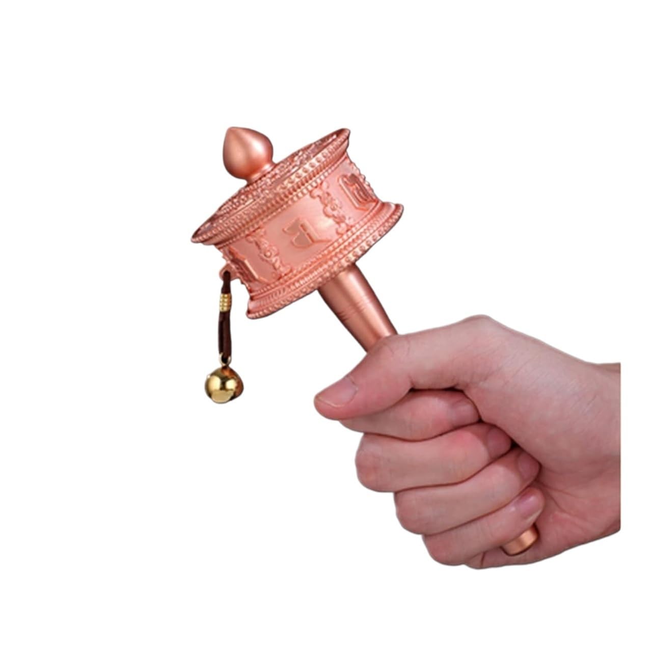 VHJdtE Prayer wheels, Wheel Tibetan copper prayer wheel hand-held rotating mantra used for meditation(Brass,L)