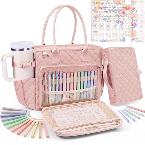 Image of Large Bible Bag with Bible Cover Case for Women, Quilted Church Tote Bag Carrying Case w /Shoulder Strap, Bible Study Supplies Journaling Kit Accessories, Christian Gift for Women Mom Friends Teacher