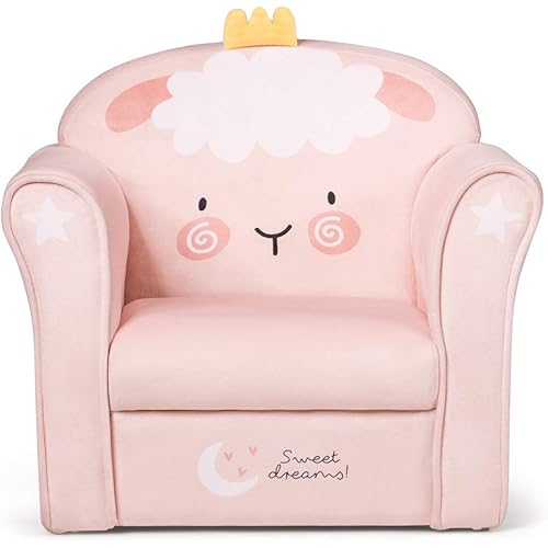 Costzon Kids Sofa, Children Armrest Chair with Pattern, Toddler Furniture w/Sturdy Wood Construction for Boys & Girls, Armrest Couch for Preschool Children, Lightweight Children Sofa Chair (Lamb)