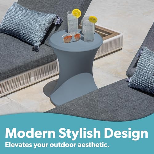 Image of Coast Modern Outdoor Side Table - Lounger Table for Inside Pool or on Patio - All-Weather Furniture for Sun Shelf Up to 15 inch - Stone Blue