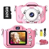 semai Kinder Kamera, Kinder Digital Kamera Wiederaufladbar, Kinder Selfie Kamera mit 2 Zoll IPS Bildschirm, 32GB Micro SD Karte,Video Camcorder Fotokamera für 3-12 Jahre Alte Mädchen Jungen (Rosa)