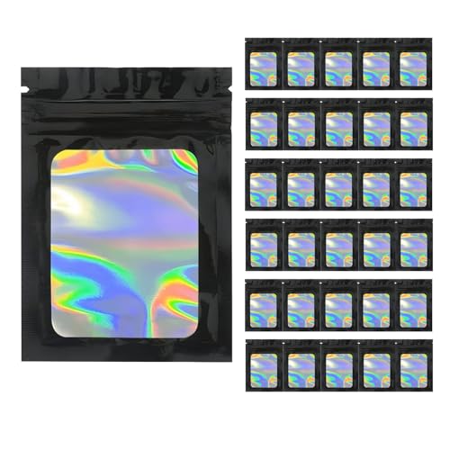 Pevlkawr - Bolsas de plástico con cremallera (100 unidades, cierre de cremallera, aluminio con ventana, 7 x 10 cm, bolsa de plástico, para embalaje, objetos, negro