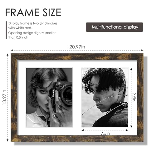 Image of DUENPY 12x19 Double Picture Frame 8x10 Displays Two 8x10 inch Photos Collage Available Horizontal Wall Mounting Display and Vertical Brown