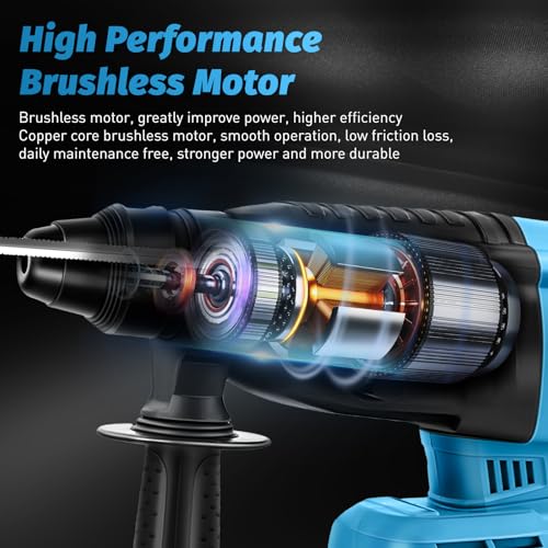 Akku Bohrhammer für Makita Li- Ion Akku 18V, 4-in-1 Bürstenloser Bohrhammer Akku 18v Bohrhammer 26mm (ohne Akkus und Ladegerät) – Bild 4